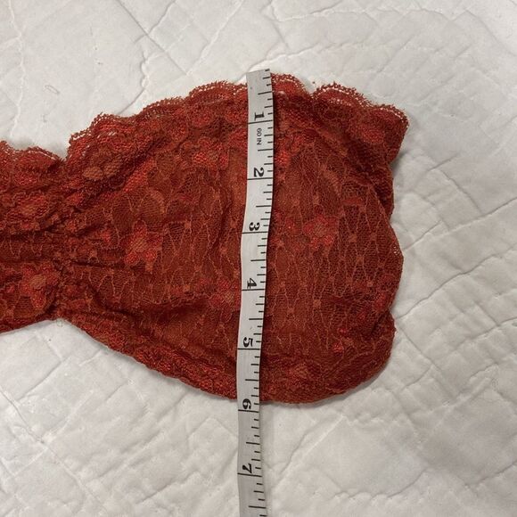 Free People Redish Orange Lace Bandeau with Ruched Detail size Small - Picture 7 of 7